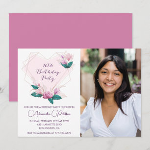 Cartes d'invitation élégantes pour 16 ans avec pho