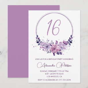 Cartes d'invitation élégantes pour 16 ans Fleurs V