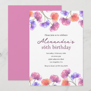 Cartes d'invitation élégantes pour 16 ans Floral C