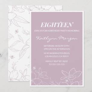 Cartes d'invitation élégantes pour 18 ans Fleur Mo