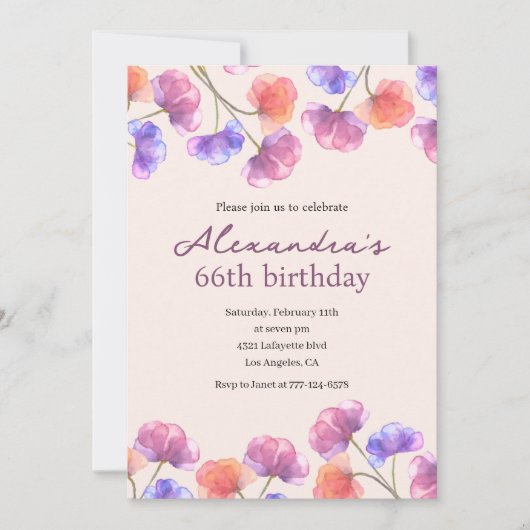 Cartes d'invitation élégantes pour 66e anniversair (Devant)