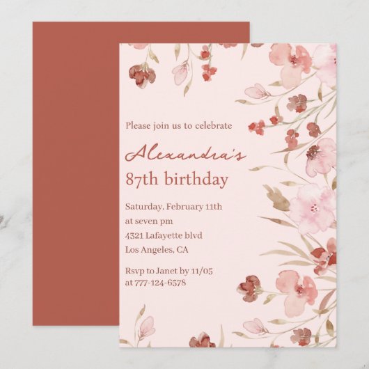 Cartes d'invitation élégantes pour 87e anniversair (Devant / Derrière)