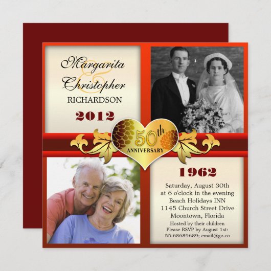 Cartes d'invitation élégantes pour les 50 ans de m (Devant / Derrière)