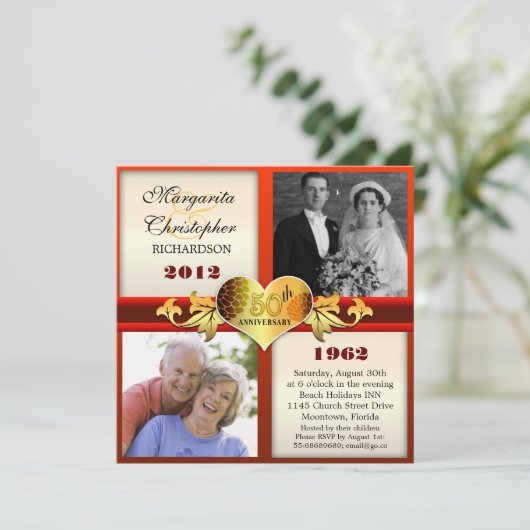 Cartes d'invitation élégantes pour les 50 ans de m (Debout devant)