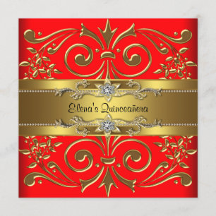 Cartes d'invitation élégantes rouges et dorées pou