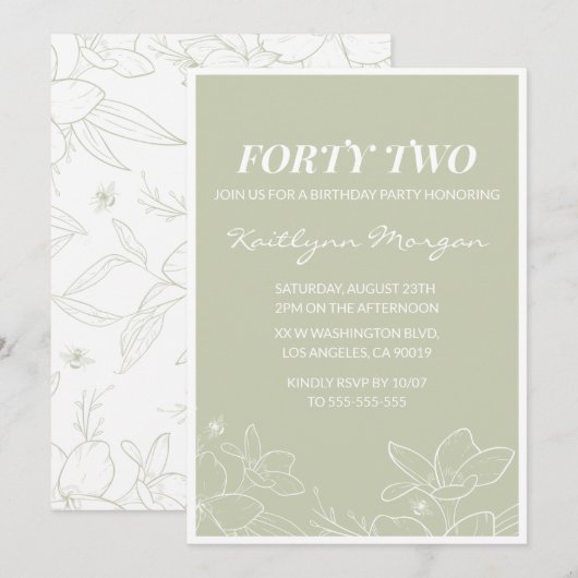 Cartes d'invitation élégantes vertes florales pour (Devant / Derrière)