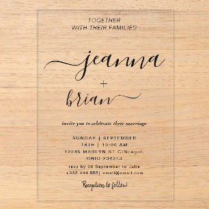 Cartes d'invitation en acrylique avec calligraphie
