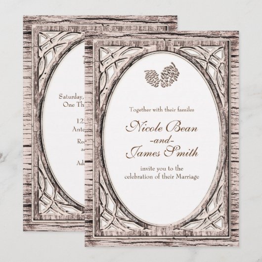 Cartes d'invitation en bois blanc rustique avec cô (Devant / Derrière)