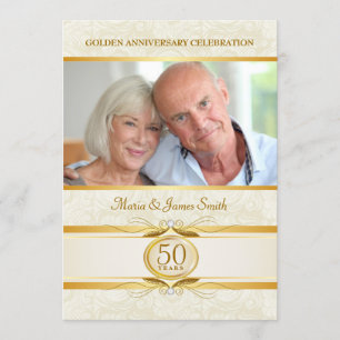 Cartes d'invitation en damas or et ivoire pour les