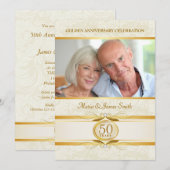 Cartes d'invitation en Damassé Or & Ivoire pour le (Devant / Derrière)