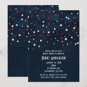 Cartes d'invitation en denim étoilées Rouge Blanc