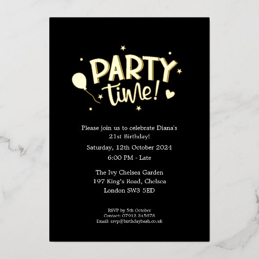 Cartes d'invitation en papier métallisé pour fête (Recto)