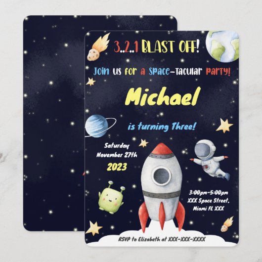 Cartes d'invitation espace (Devant / Derrière)