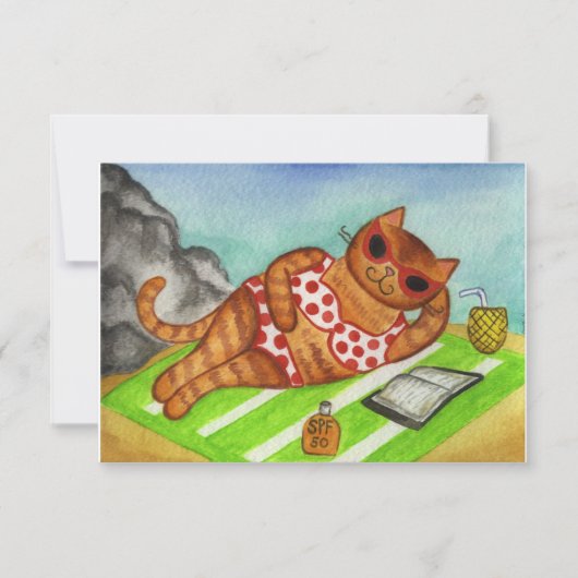 Cartes d'invitation Été Chat Bikini (Devant)