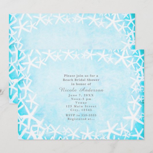 Cartes d'invitation fêtes Etoile de mer peinte ble (Devant / Derrière)