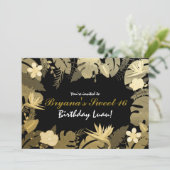 Cartes d'invitation feuilles de jardin tropical or (Debout devant)