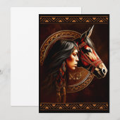 Cartes d'invitation Fille Amérindienne Cheval (Devant / Derrière)