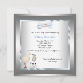 Cartes d'invitation Filleul pour bébé en bleu arge (Dos)