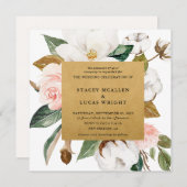 Cartes d'invitation Fleur de Magnolia Or (Devant / Derrière)