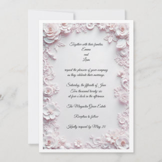 Cartes d'invitation florales et dentelle ivoire