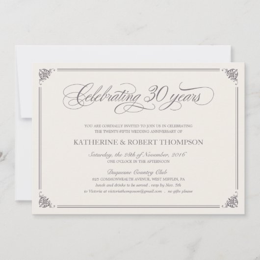 Cartes d'invitation formelles pour les 30 ans (Devant)