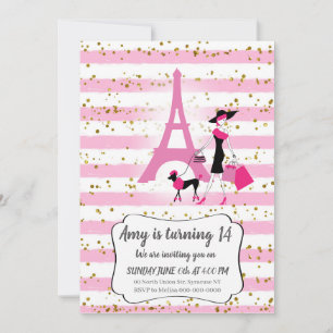Cartes d'invitation françaises roses pour fille