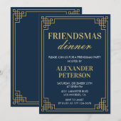 Cartes d'invitation Friendsmas Dîner Navy Or (Devant / Derrière)