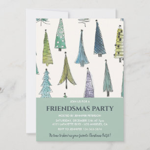 Cartes d'invitation Friendsmas Jolis sapins verts