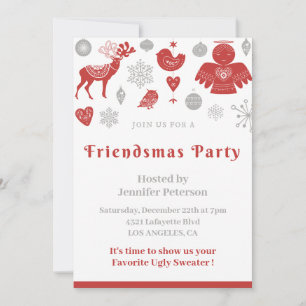 Cartes d'invitation Friendsmas Noël Nordic Gris