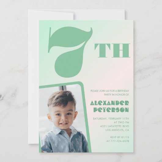Cartes d'invitation garçon 7 ans avec dégradé vert (Devant)