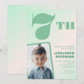 Cartes d'invitation garçon 7 ans avec dégradé vert (Devant / Derrière)
