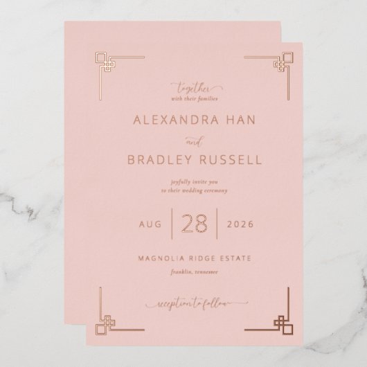 Cartes d'invitation géométriques Elegant Peach (Recto/Verso)