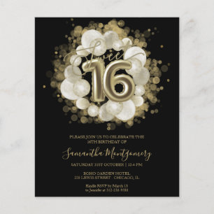 Cartes d'invitation Gold Black Sweet 16 Budget