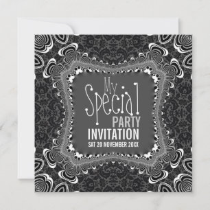 Cartes d'invitation Groovy Damask Twist Noir Blanc