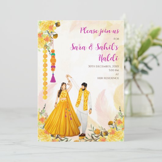 Cartes d'invitation Haldi et invitations de mariag (Debout devant)