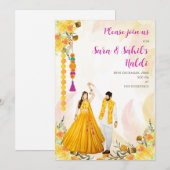 Cartes d'invitation Haldi et invitations de mariag (Devant / Derrière)