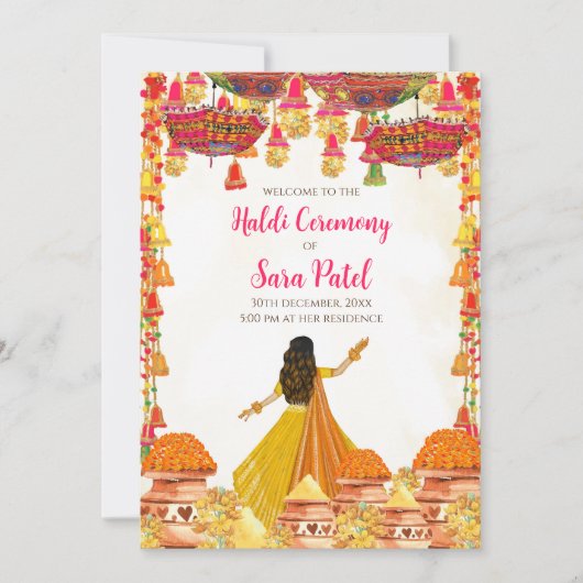 Cartes d'invitation Haldi & invitations Haldi Mari (Devant)