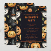 Cartes d'invitation Halloween - Citrouilles et Mon (Devant / Derrière)