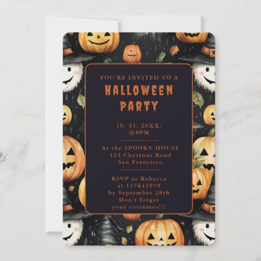 Cartes d'invitation Halloween - Citrouilles et Mon (Devant)