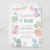 Cartes d'invitation Licorne et Dinosaure Frère et (Devant)