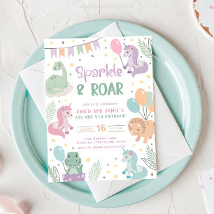Cartes d'invitation Licorne et Dinosaure. Numériqu