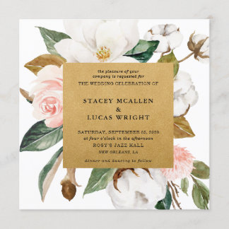 Cartes d'invitation Magnolia Floral Gold