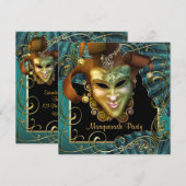 Cartes d'invitation Mascarade Jade Noir Or (Devant / Derrière)