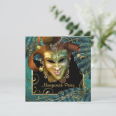 Cartes d'invitation Mascarade Jade Noir Or (Debout devant)
