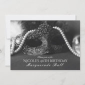 Cartes d'invitation Mascarade Noir & Blanc Masque (Devant)