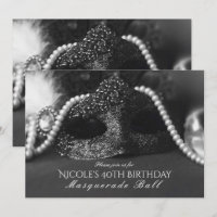 Cartes d'invitation Mascarade Noir & Blanc Masque