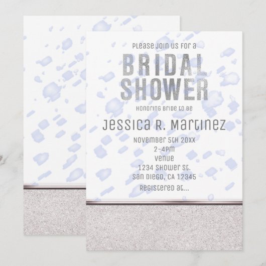 Cartes d'invitation Modern Bridal Shower Blue Rain (Devant / Derrière)