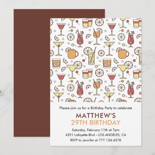 Cartes d'invitation modernes pour 29e anniversaire (Devant / Derrière)