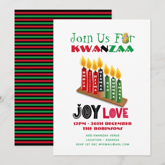 Cartes d'invitation modernes pour la fête KWANZAA (Devant / Derrière)