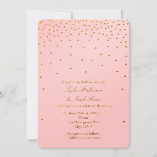 Cartes d'invitation modernes rose poudré et points (Devant)
